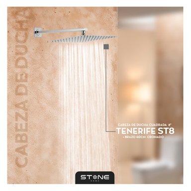 CABEZA DUCHA STONE HOME ESPAÑOLA 8' C/ BRAZO TENERIFE ST8 CROMADO STONE 6.5 CM