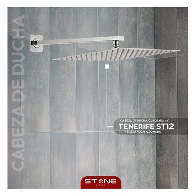 CABEZA DUCHA STONE HOME ESPAÑOLA 12' C/ BRAZO TENERIFE ST12 CROMADO STONE 10 CM