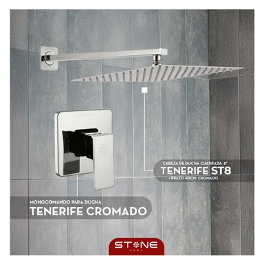 COMBO CABEZA DUCHA STONE HOME ESPAÑOLA 8' C/ BRAZO TENERIFE ST8 + MEZCLADORA DUCHA CROMADO STONE 7 CM