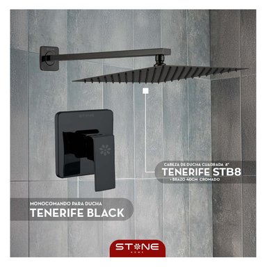 CABEZA DUCHA STONE HOME COMBO ESPAÑOLA 8' C/ BRAZO TENERIFE STB8 + MEZCLADORA DUCHA BLACK STONE 7 CM