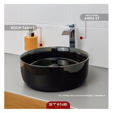 LAVAMANOS STONE HOME BOWL TANY STONE + ANNA ST + DESAGUE + TRAMPA P STONE NEGRO