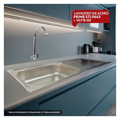 COMBO LAVADERO STONE HOME PRIME ACERO STL9643 + VLT R-02 RUMI