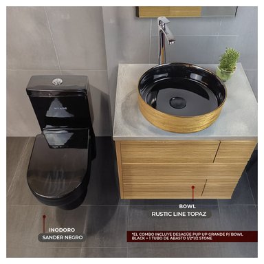 COMBO INODORO SANDER BLACK C BOWL CIRCULAR RUSTIC LINE TOPAZ STONE