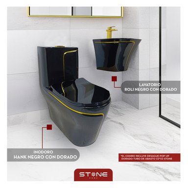 COMBO HANK REDONDO NEGRO C/ DORADO + ROLI NEGRO C/ DORADO-STONE