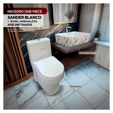 COMBO DE INODORO SANDER BLANCO + BOWL ADELINE THASOS + DESAGUE POP UP - 1