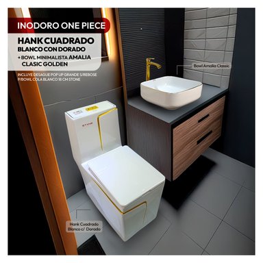 COMBO HANK CUADRADO BD + BOWL AMALIA CLASIC GOLDEN +DESAGUE POP UP