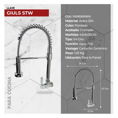 LLAVE DE COCINA A LA PARED GIULS STW-01 CROMADO STONE - 4