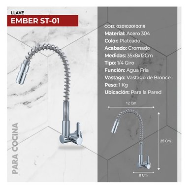 LLAVE DE COCINA A LA PARED EMBER ST-01 CROMADO STONE - 4
