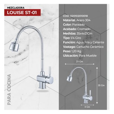 LLAVE MEZCLADORA PCOCINA AL MUEBLE LOUISE ST-01 CROMADO STONE - 4
