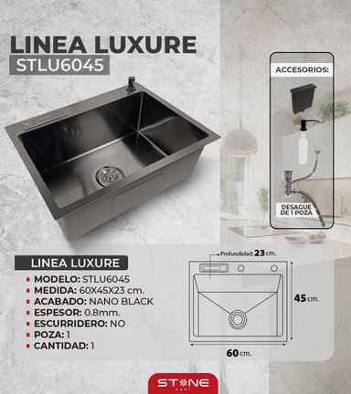 COMBO DE LAVADERO DE ACERO PREMIUM STPR6045 + LLAVE / MEZCLADORA LOUISE ST-01 CON ESCURRIDOR(EXONERADO) - 2