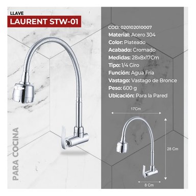 COMBO DE LAVADERO DE ACERO SIGNATURE STP4439 + DESAGUE C/TRAMPA DE I.5' PARA LAVADERO +LLAVE A PARED LAURENT STW-01 STONE - 4