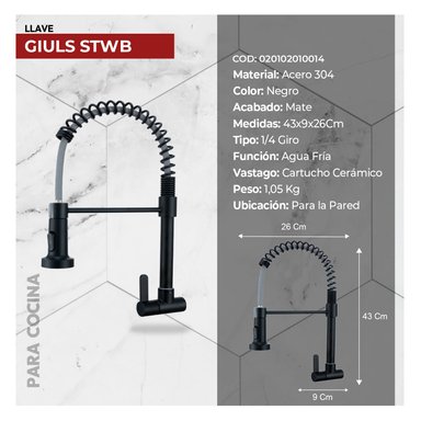 COMBO LAVADERO  LUXURE STLU7845+ LLAVE GIULS STWB-01 BLACK CON ESCURRIDOR(EXONERADO) - 4