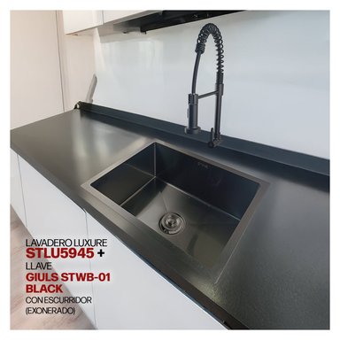COMBO LAVADERO LUXURE STLU5945+ LLAVE GIULS STWB-01 BLACK CON ESCURRIDOR(EXONERADO)