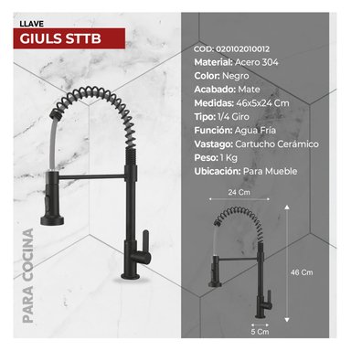 COMBO LAVADERO  LUXURE STLU7845+ LLAVE GIULS STTB-01 BLACK CON ESCURRIDOR(EXONERADO) - 4