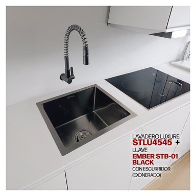 COMBO LAVADERO LUXURE STLU4545 + LLAVE EMBER STB-01 BLACK CON ESCURRIDOR(EXONERADO)