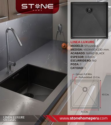 COMBO LAVADERO LUXURE STLU4545 + LLAVE EMBER STB-01 BLACK CON ESCURRIDOR(EXONERADO) - 2