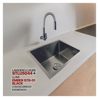 COMBO LAVADERO LUXURE STLU5044 + LLAVE EMBER STB-01 BLACK CON ESCURRIDOR(EXONERADO) - 1
