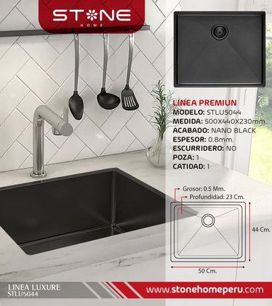 COMBO LAVADERO LUXURE STLU5044 + LLAVE EMBER STB-01 BLACK CON ESCURRIDOR(EXONERADO) - 2