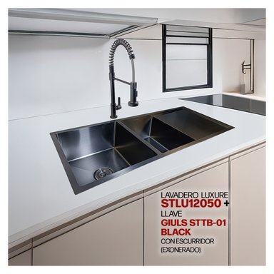 COMBO LAVADERO LUXURE STLU12050 + LLAVE GIULS STTB-01 BLACK CON ESUCRRIDOR(EXONERADO) STONE