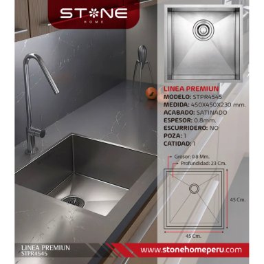 COMBO DE LAVADERO DE ACERO PREMIUM STPR4545 + ANGELI ST-01 CON ESCURRIDOR(EXONERADO) - 2
