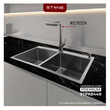 COMBO LAVADERO DE ACERO PREMIUM STPR8448 + GAEL ST-01 CON ESCURRIDOR(EXONERADO)