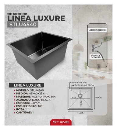 COMBO LAVADERO LUXURE STLU4540+ CAMILE STB-01 CON ESCURRIDOR(EXONERADO) - 2