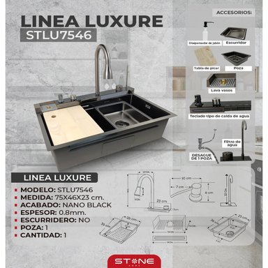 LAVADERO MULTIFUNCIONAL CON 7 FUNCIONES LUXURE STPR7546B DE 5 TECLAS STONE - 2