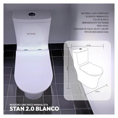COMBO DE INODORO STAN 2.0 BLANCO + BOWL TANY BLANCO + DESAGUE POP UP GRANDE CROMADO S/REBOSE P/BOWL - 3