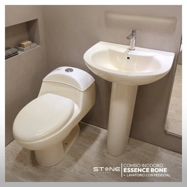 COMBO DE INODORO ESSENCE BONE + LAVATORIO DE 22 C/ PEDESTAL BONE STONE - 1