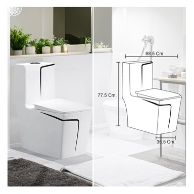 COMBO INODORO HANK CUADRADO BLANCO C/ NEGRO + LAVATORIO LIOR BLANCO C/ NEGRO STONE + DESAGUE POP UP GRANDE P/BOWL NEGRO STONE - 3