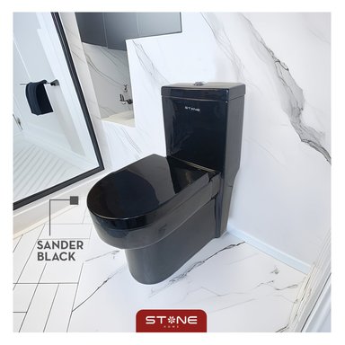COMBO INODORO SANDER NEGRO + BOWL CIRCULAR RUSTIC LINE TOPAZ STONE + DESAGUE POP UP GRANDE P/BOWL CROMADO STONE - 3