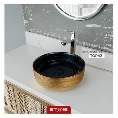 COMBO INODORO SANDER NEGRO + BOWL CIRCULAR RUSTIC LINE TOPAZ STONE + DESAGUE POP UP GRANDE P/BOWL CROMADO STONE - 5