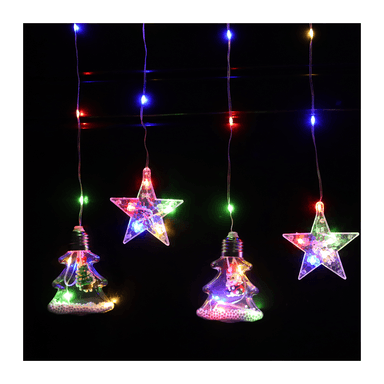 CORTINA LUCES MULTICOLOR CON ÁRBOLES ESTRELLAS Y NIEVE ARTIFICIAL A CORRIENTE' - 3
