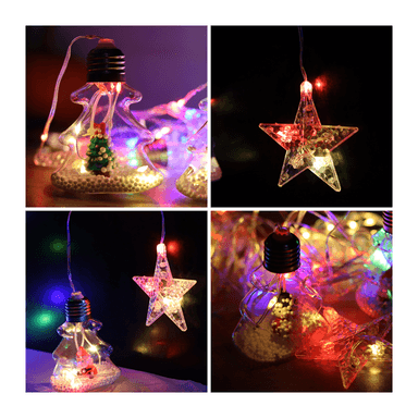 CORTINA LUCES MULTICOLOR CON ÁRBOLES ESTRELLAS Y NIEVE ARTIFICIAL A CORRIENTE' - 4