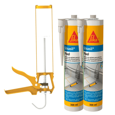 SILICONA SIKA SIL POOL 300 ML PACK X2 + 1 PISTOLA CALAFATEO AMARILLA PISCINAS