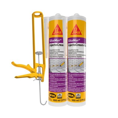 PACK 2 SELLADOR SIKAMUR INJECTOCREAM -100 X 300ML + PISTOLA DE CALAFATEO SIKA AMARILLA