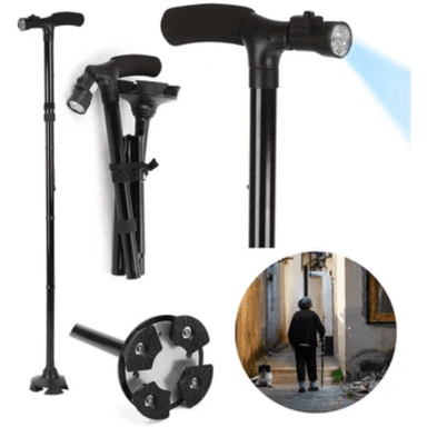 BASTON PLEGABLE CON LUZ LED 95 CM NEGRO SOPORTE