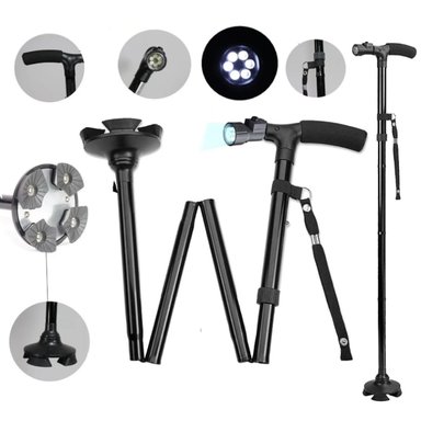 BASTON PLEGABLE PARA CAMINAR CON LUZ LED 5 NIVELES