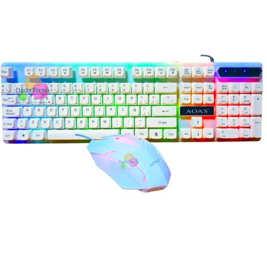 KIT TECLADO Y MOUSE GAMER PARA PC LAPTOP CABLE USB LUZ RGB BLANCO M-400 - 5