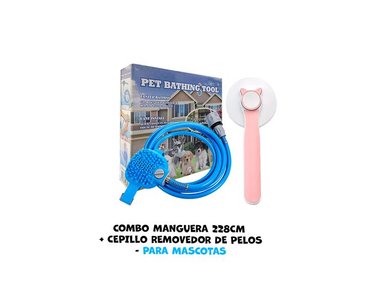 MANGUERA BAÑO PERRO COMBO SPA 228 CM + CEPILLO ROSA
