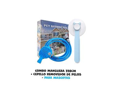 MANGUERA BAÑO PERRO COMBO SPA MASCOTAS: 228 CM + CEPILLO CELESTE