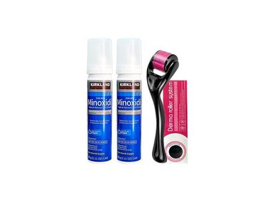 ESPUMA KIRKLAND MINOXIDIL 2UDS + DERMA ROLLER 0.50MM 1UD