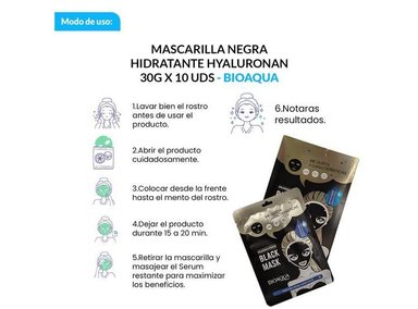 MASCARILLA BIOAQUA 30G NEGRA HIDRATANTE HYALURONAN 10 UDS 2 UNIDADES - 2
