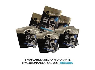 MASCARILLA BIOAQUA 30G NEGRA HIDRATANTE HYALURONAN 10 UDS 3 UNIDADES