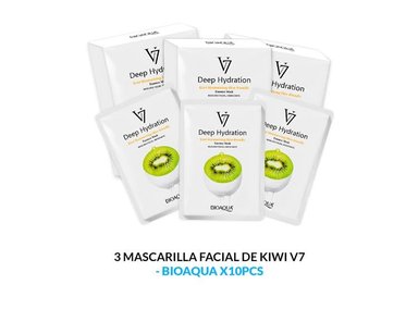 MASCARILLA FACIAL BIOAQUA 3 UNIDADES ESENCIA KIWI HIDRATACIÓN 10PCS