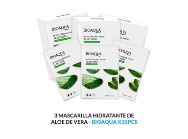 MASCARILLA FACIAL BIOAQUA 25G HIDRATANTE ALOE 10PCS 3 UNIDADES