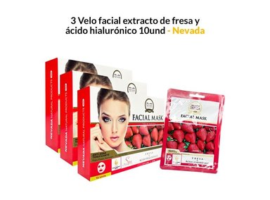 MASCARILLA NEVADA NATURAL PRODUCTS PACK 3 VELO FACIAL EXTRACTO FRESA Y ÁCIDO HIALURÓNICO 10UND