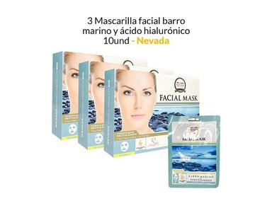 MASCARILLA NEVADA NATURAL PRODUCTS PACK 3 VELO FACIAL BARRO MARINO Y ÁCIDO HIALURÓNICO 10UND