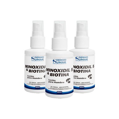 3 LOCION MINOXIDIL 5% Y BIOTINA 60ML DERMO SUMAK