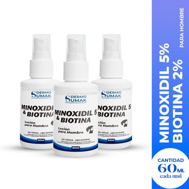3 LOCION MINOXIDIL 5% Y BIOTINA 60ML DERMO SUMAK - 2